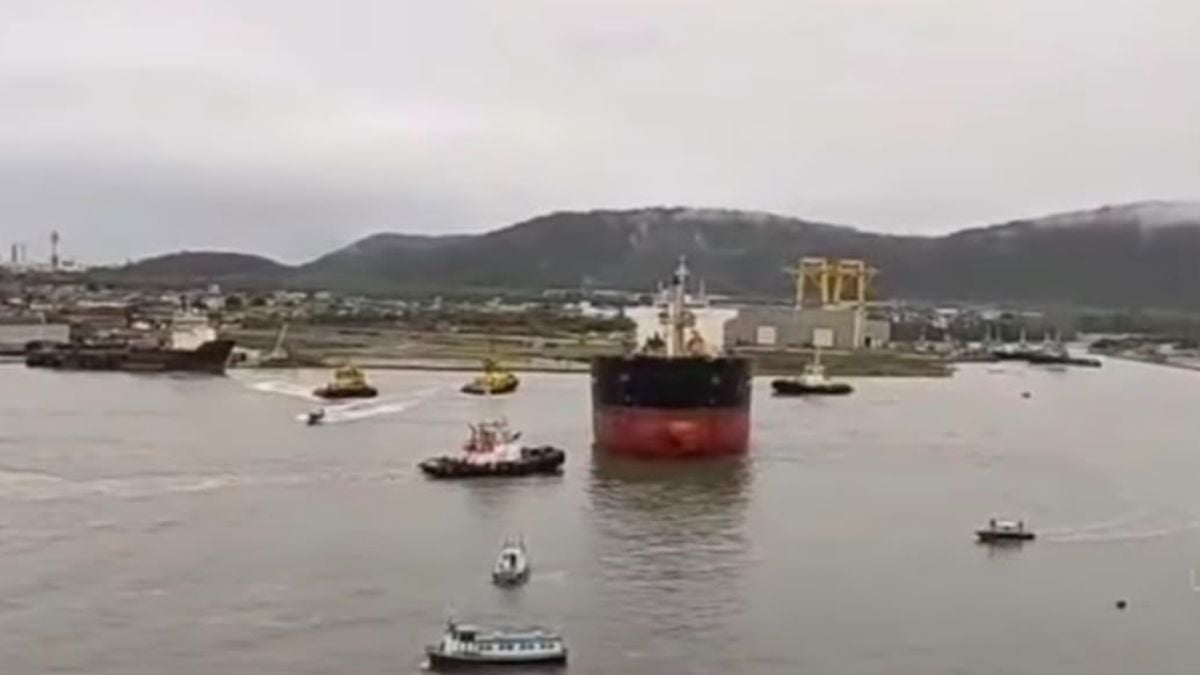 Navio trava no Porto de Santos e precisa de resgate