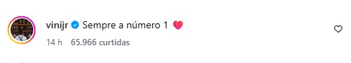 Comentário do Vini Jr em post de Virginia Fonseca: ele deixa uma mensagem sobre Virginia Fonseca após um ano como rainha de bateria e a Grande Rio.
