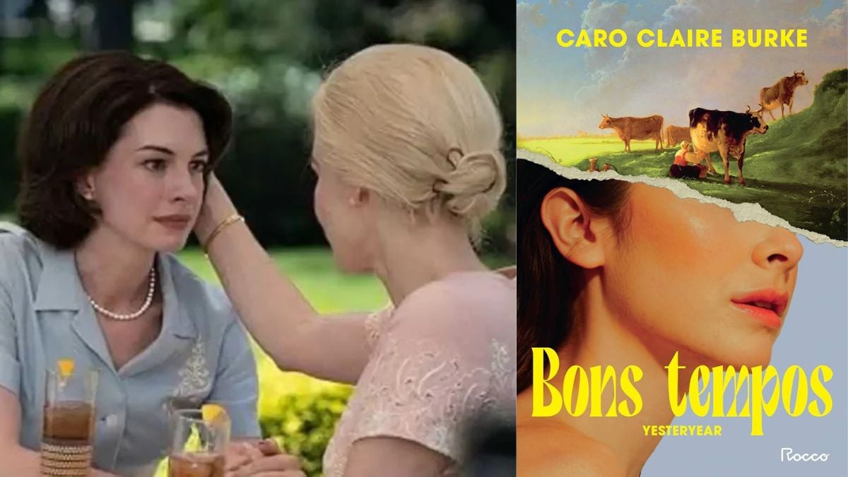 Imagem de divulgação do livro Bons tempos, com capa e cena em que duas pessoas aparecem em ambiente externo, com destaque para o título “Bons tempos”.