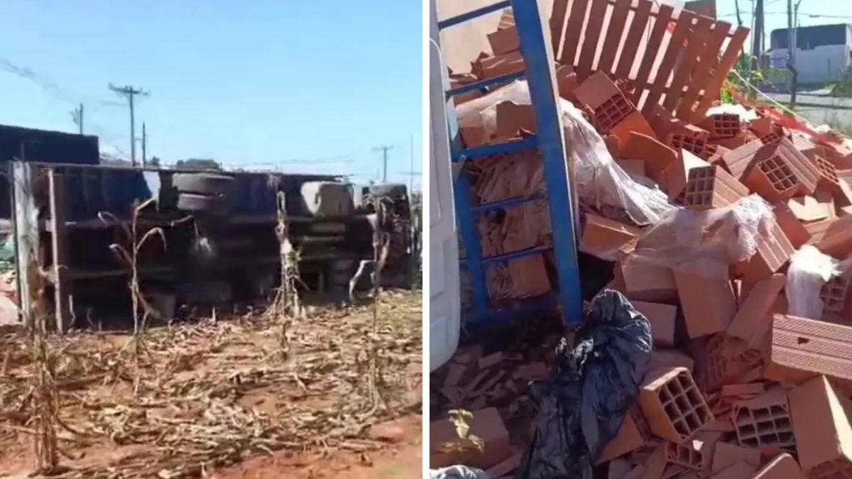 Caminhão perde freio, sai da pista e tomba em terreno de Indaiatuba