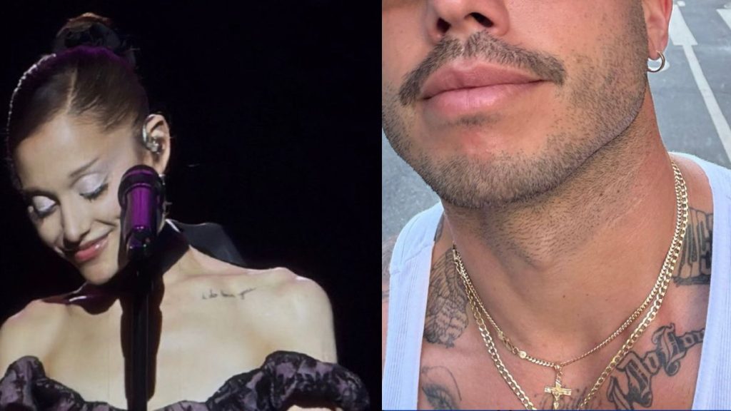 Imagem mostra nova tatuagem de Ariana e a frase tatuada em Ricky Alvarez. (Reprodução/ X: @BuzzingPop)