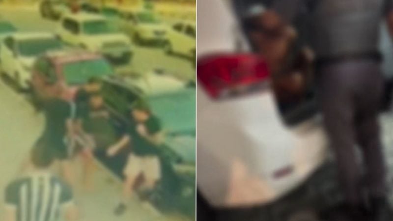 Adolescentes roubando corrente em São Vicente são apreendidos, conforme aparece em vídeo com jovens em imagens desfocadas durante ação policial.