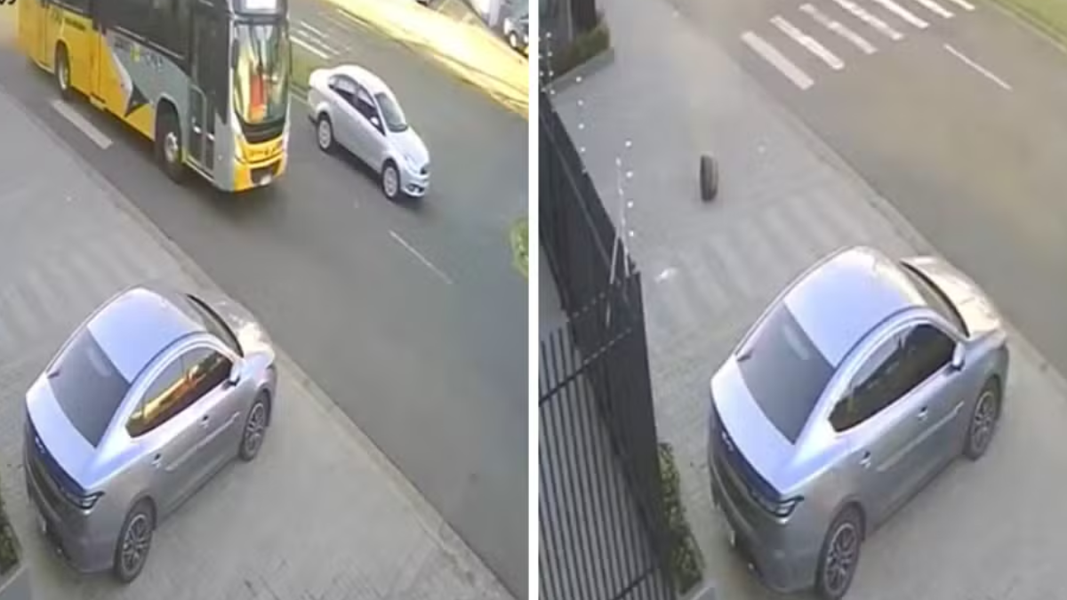 Roda se desprende de ônibus e acerta carro estacionado em Indaiatuba