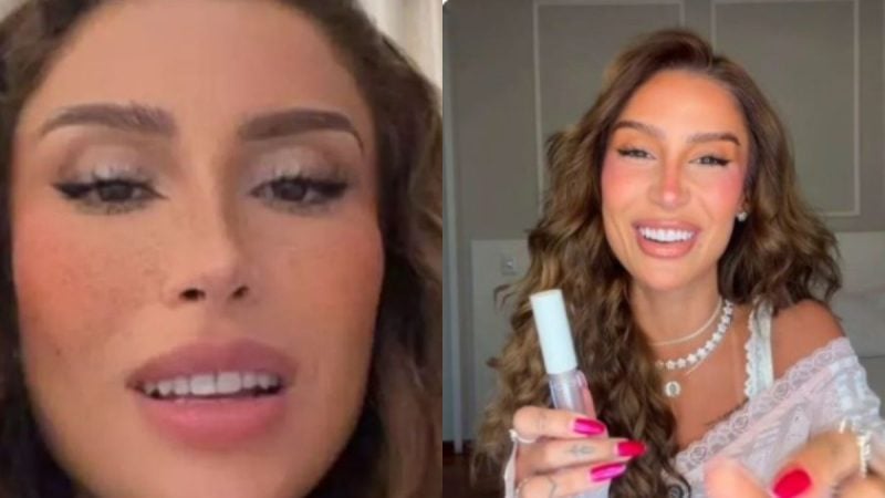 Bianca Andrade fala sobre pressão e diz: “A gente não tem segunda chance”. Retrato em vídeo em close do rosto e depois sorrindo com produto na mão