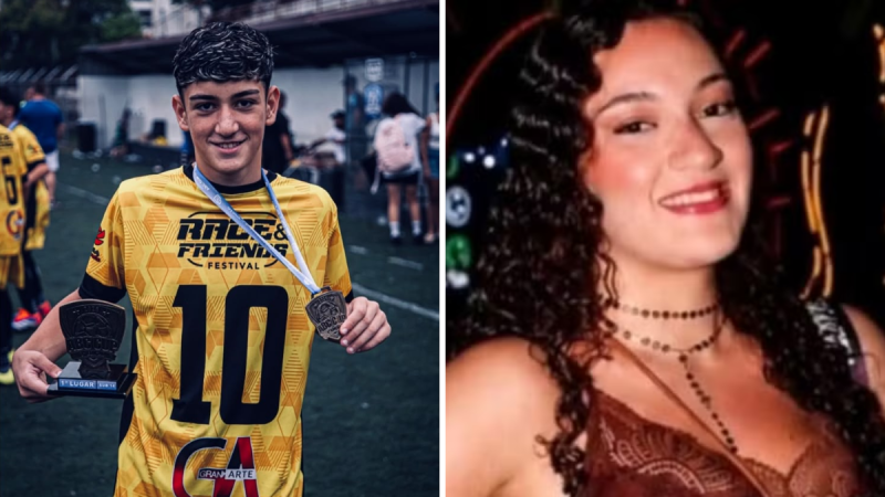 Colagem com dois retratos: um adolescente jogador de futebol com medalha e camisa amarela número 10, e uma adolescente sorridente em foto noturna. A imagem se refere a um acidente rodovia anhanguera em SP.