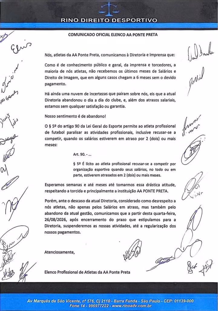 Nota do elenco da Ponte