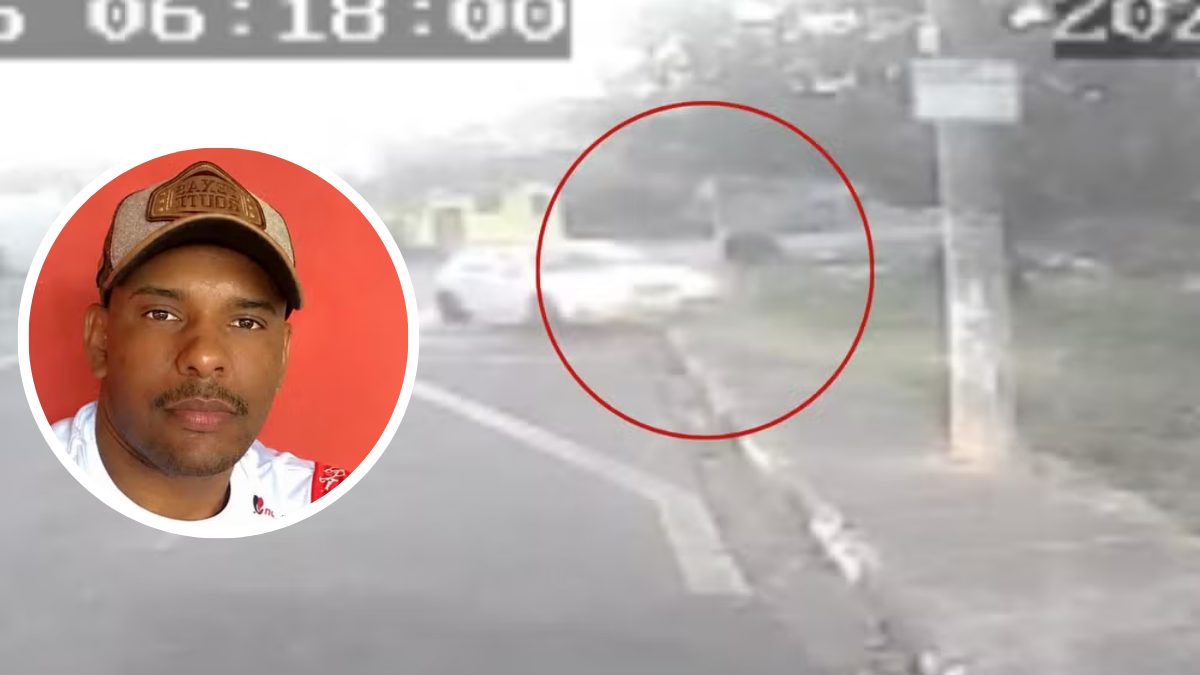 Vídeo de monitoramento mostra motorista de ônibus ajudando uma mulher a escapar durante tentativa de atropelamento em Campinas, com veículo e via ao fundo.