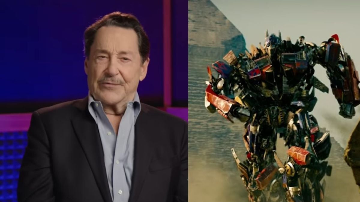 Peter Cullen, dublador de Optimus Prime em Transformers, aparece em foto à esquerda e, à direita, mostra o robô Optimus Prime em ação, em cena de filme. A matéria destaca a morte aos 85 anos.
