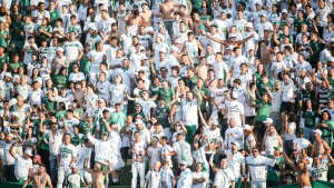 Guarani ingressos: Torcida lotada em estádio, com muitos torcedores vestindo branco e verde, em clima de promoção: A partir de R$ 10, Guarani faz promoção de ingressos para a última rodada da Série C.