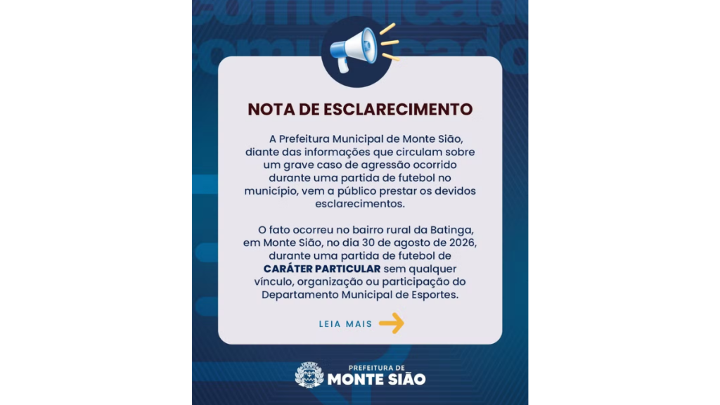 Nota oficial da Prefeitura de Monte Sião. Foto: Reprodução