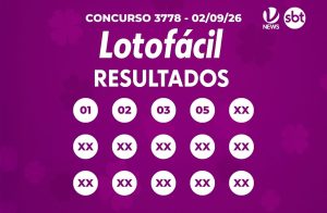 Lotofácil 3778 resultados do concurso 3778 em 02/09/26, com bolas marcadas “XX”, indicando o sorteio e a premiação. Lotofácil resultado.