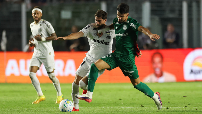 Jogadores do Santos em Palmeiras durante o jogo