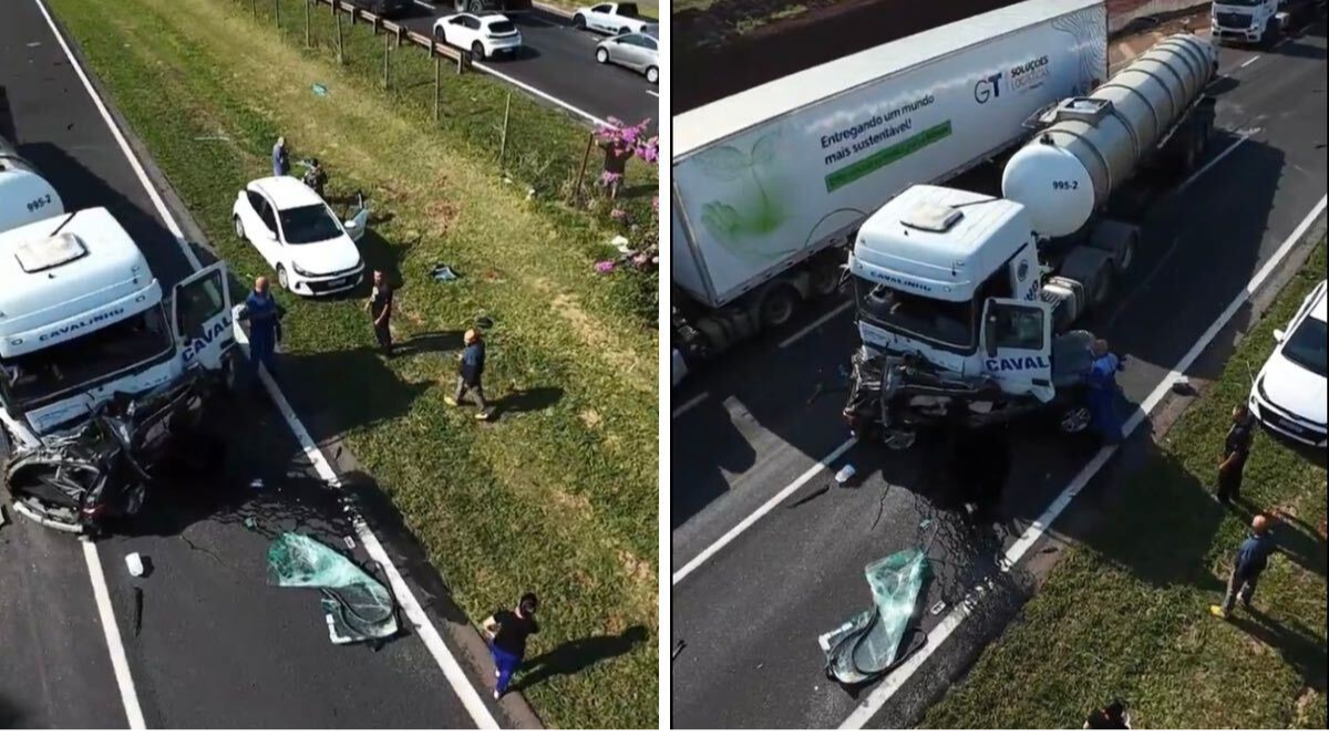 Motorista morre após carro atravessar canteiro e bater em caminhão em Paulínia