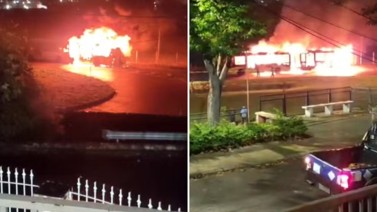 Ônibus do BRT pega fogo e fica destruído em Campinas