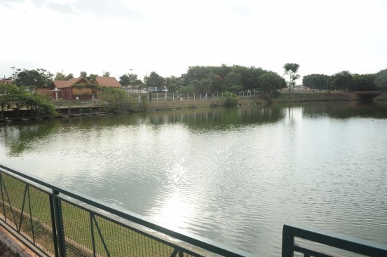 Vista do Parque Ecológico Jardim do Lago em Limeira, com lago calmo e área verde ao fundo, mostrando cenário para lazer e natureza. O que fazer em Limeira