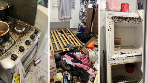 Crianças sozinhas e ambiente doméstico desorganizado, com roupas e objetos espalhados e geladeira com sujeira, em Campinas. Mulher presa por abandono de incapaz em Campinas