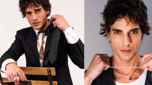 Fiuk em fotos promocionais com traje social, em matéria sobre Show cancelado de Fiuk em Jundiaí, suspenso poucos dias antes da data prevista.