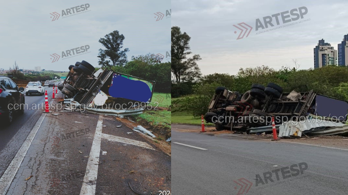 Acidente com caminhão deixa trânsito lento em Campinas nesta segunda (14)