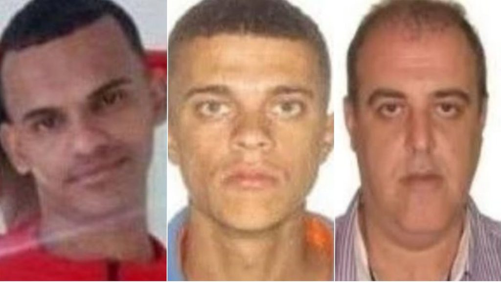 Colagem com três fotos de homens em diferentes ângulos, com imagens de identificação para reportagem; a matéria menciona o caso de médico condenado em Guarujá.
