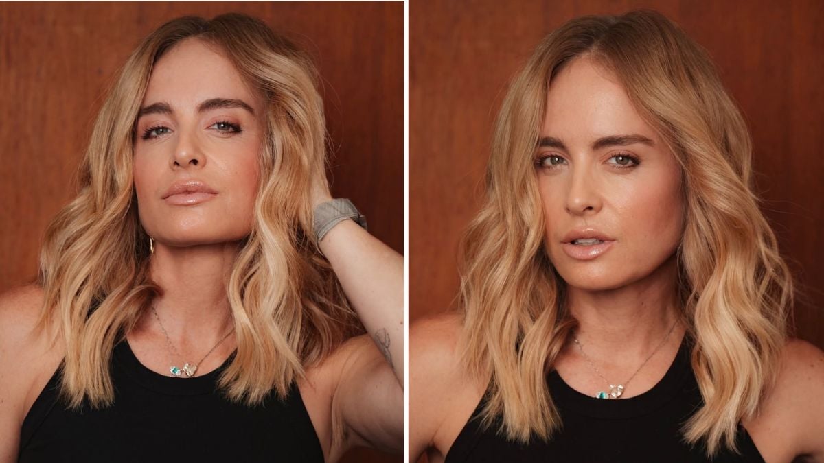 Angélica em fotos nas redes sociais com novo visual de long bob loiro, expressões naturais e maquiagem suave, recebendo elogios de famosos