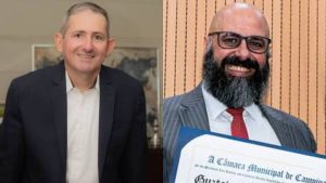 Montagem com o vereador André Faganello e o secretário Guztavo Zuccato