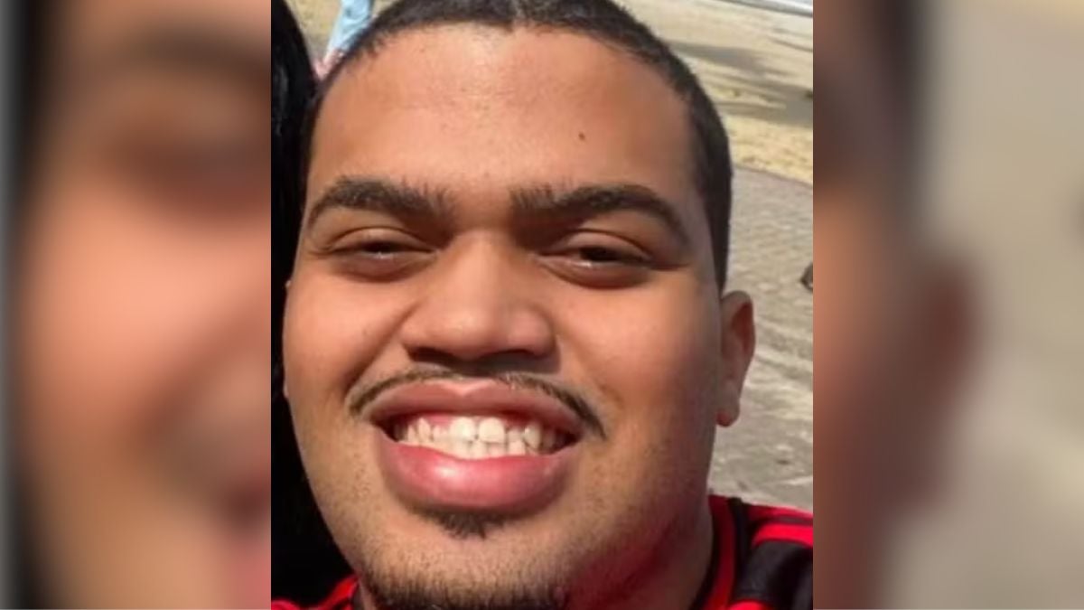 pai de bebê de quatro meses foragido: Imagem de divulgação com close do rosto de um homem que está sendo procurado após a morte de um bebê de 4 meses com fratura no crânio em Santos.