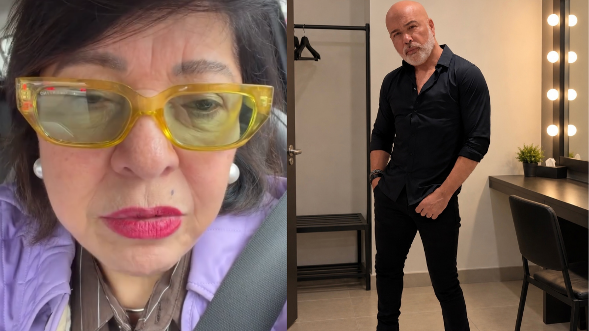 Roberta Miranda aparece de óculos amarelos em uma foto, ao lado de uma imagem de Rick, da dupla Rick e Renner, vestido de preto.