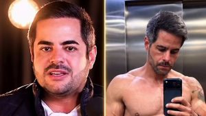 Colagem de fotos. A esquerda, Kaká Diniz aparece mais jovem e com 92kg. À direita, o empresário aparece com 20 kg a menos