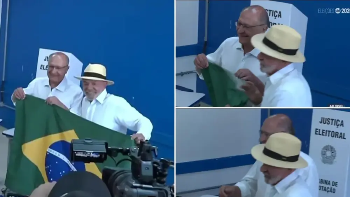 Falso Lula não jogou bandeira do Brasil no chão após votar em São Paulo