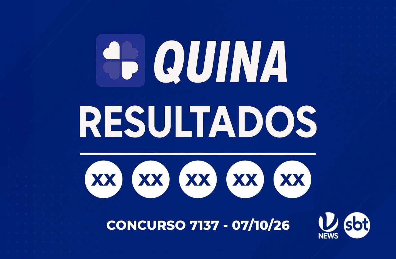 Quina 7137: Quina Resultados com a palavra Quina e o texto “RESULTADOS”, mostrando o concurso 7137 - 07/10/26 e números XX na tela azul