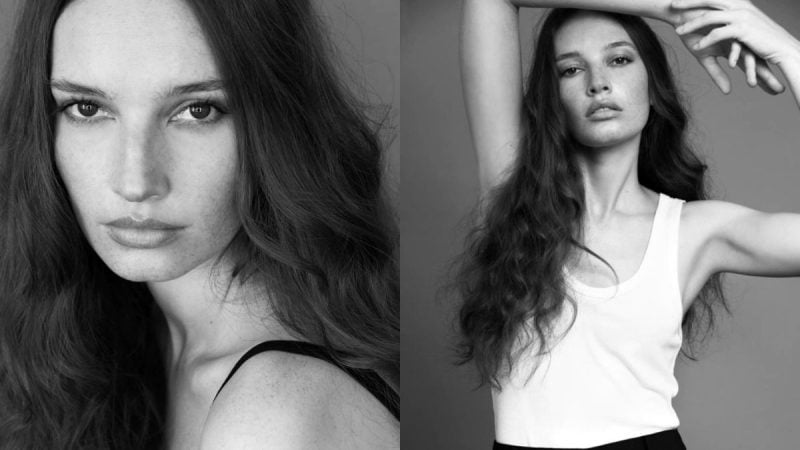Modelo Giane Alves em fotos em preto e branco; ela morreu aos 32 anos.