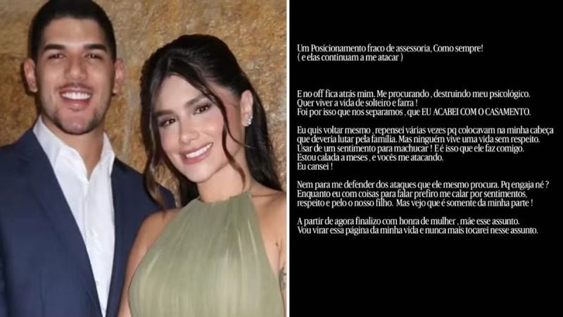 Casal em foto de evento: Zé Vaqueiro e Ingra sorrindo ao lado, com legenda em português narrando conflitos e detalhes de casamento.