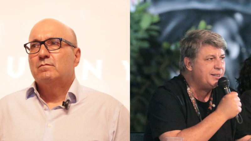 Prefeito e vice-prefeito de Campinas diferentes: à esquerda, Dário Saadi em ambiente interno; à direita, Wandão usando microfone ao falar em público em um palco ao ar livre.