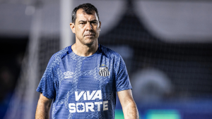 Fábio Carille aparece com o semblante sério e com a camisa do Santos.