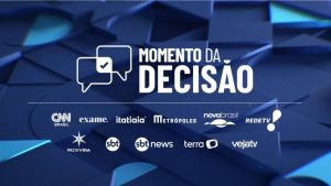 Arte sobre o encontro eleitoral organizado por 11 veículos de comunicação para o segundo turno das eleições de 2026