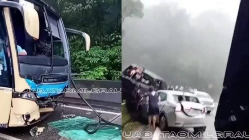 Ônibus envolvido em engavetamento com outros veículos na estrada que liga a capital paulista ao litoral