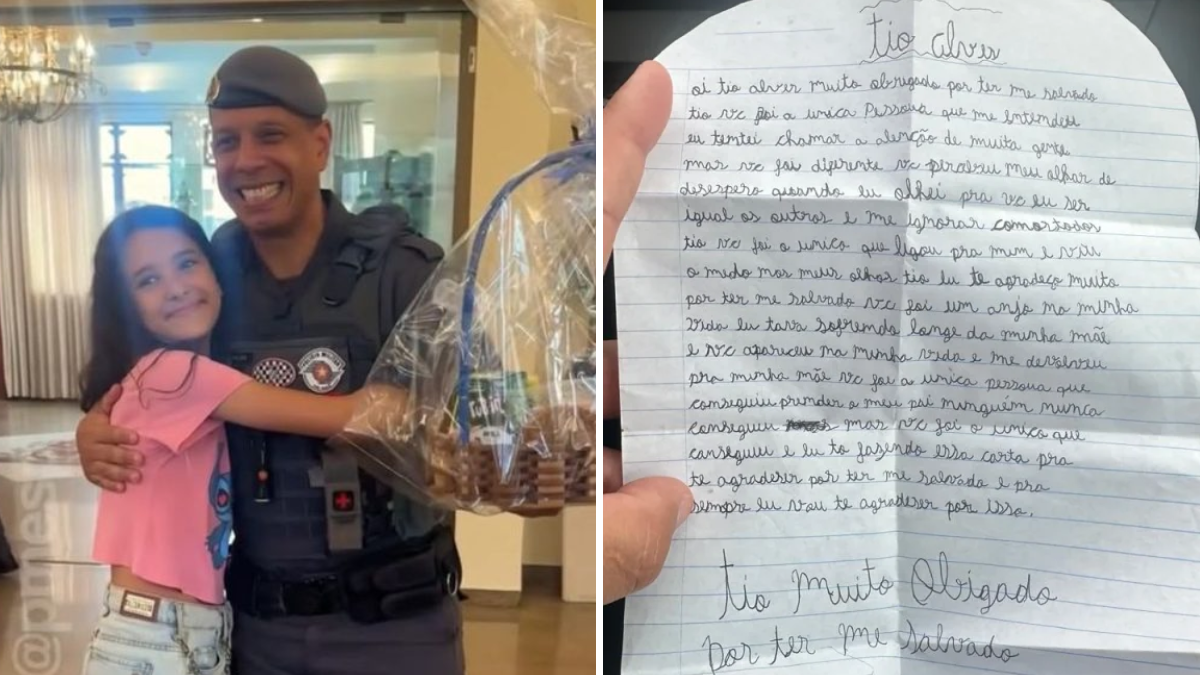 Menina de 10 anos escreve carta a policial que a resgatou em Praia Grande