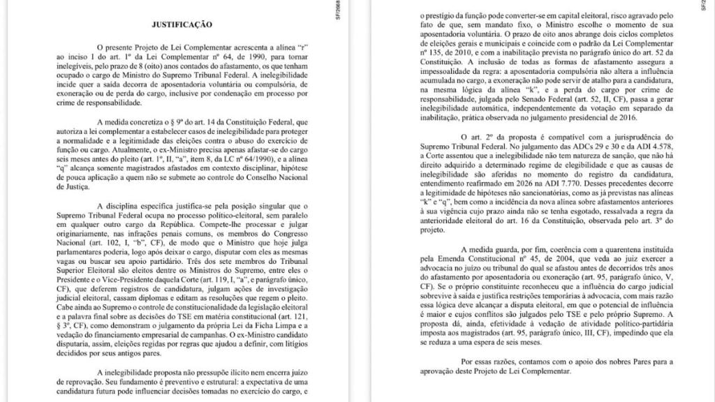 Projeto de lei complementar apresentado pelo senador Marcos Pontes propõe tornar ex-ministros do Supremo Tribunal Federal inelegíveis por oito anos após o afastamento do cargo.