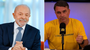 Montagem com Lula e Flávio Bolsonaro.