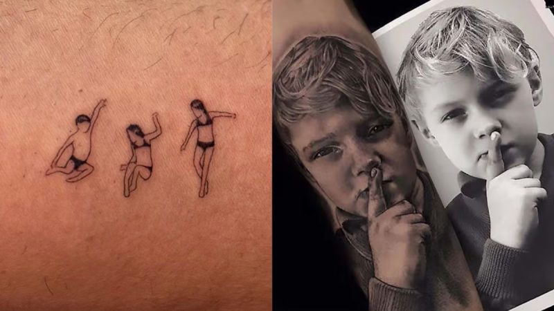 Tatuagens de William Bonner e Neymar em homenagem aos filhos.