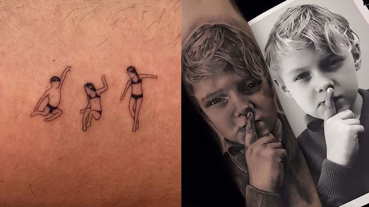 Tatuagens de William Bonner e Neymar em homenagem aos filhos.