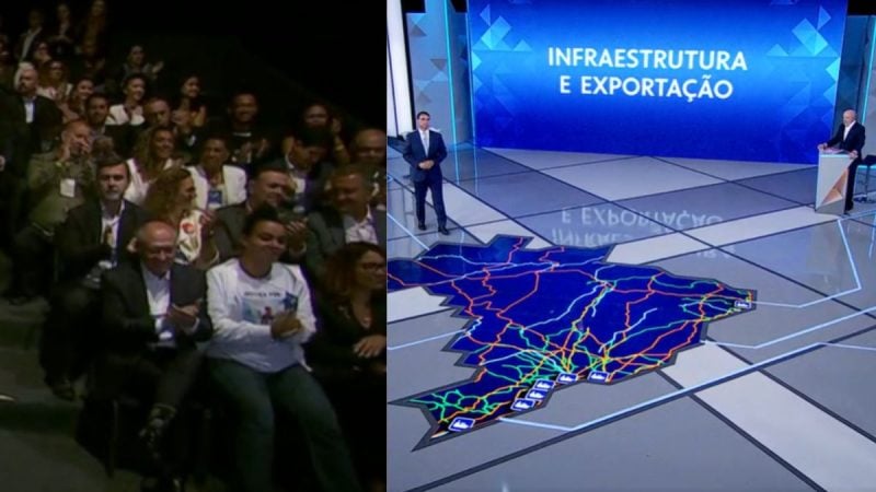 Aliados de Lula acompanham o debate presidencial da Globo enquanto os candidatos participam do confronto em estúdio com o tema infraestrutura e exportação.