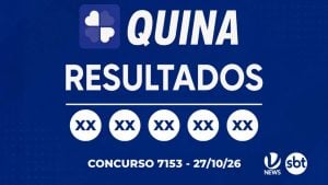 Resultado da Quina, concurso 7153, com sorteio realizado em 27 de outubro de 2026.